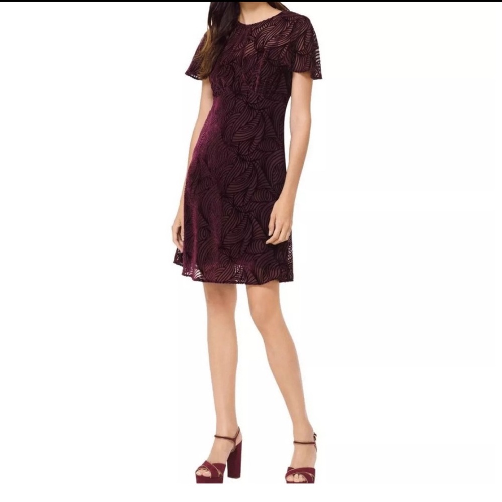 MICHAEL KORS Women's Cordovan Velvet Flocked Flutter-sleeve Shift Dress size 16 - Picture 2 of 16